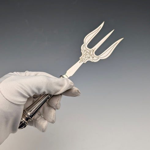 1907年英國威廉耶茨設計的古董純銀柄麵包叉