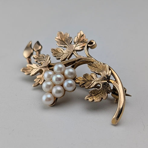 アンティーク 9ctゴールド&パール グレープブローチ ケース入