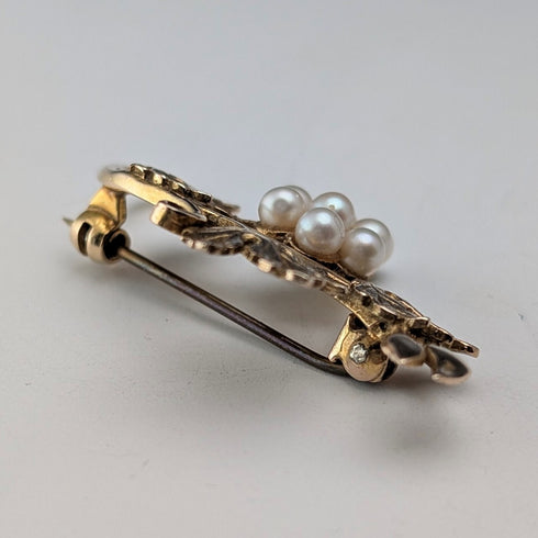 アンティーク 9ctゴールド&パール グレープブローチ ケース入