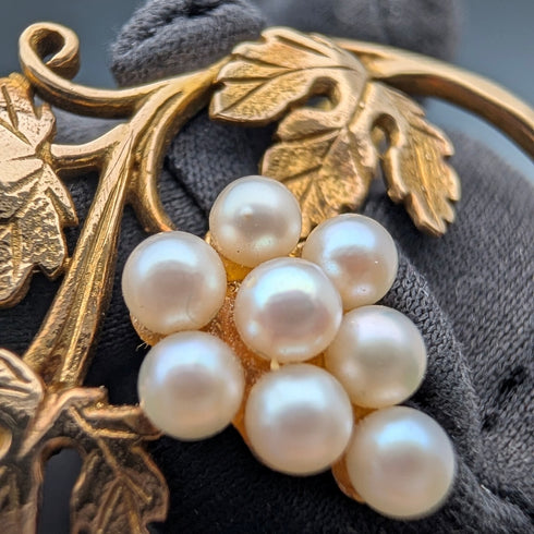 アンティーク 9ctゴールド&パール グレープブローチ ケース入