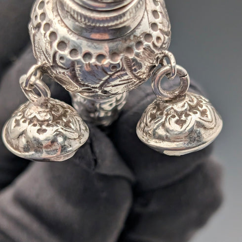 英國古董純銀「珊瑚鈴鐺」嬰兒搖鈴、哨子、安撫奶嘴