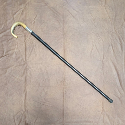 1927 British Antique Black Shaft Horn Handle Sterling Silver Walking Stick 84cm