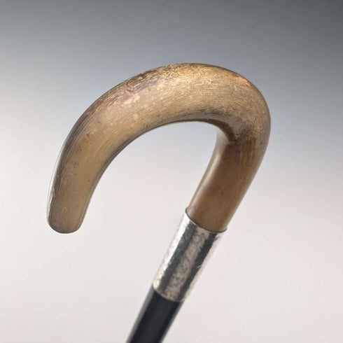 1927年英國古董黑軸牛角柄純銀手杖,長84厘米