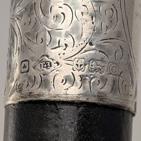 1927年英國古董黑軸牛角柄純銀手杖,長84厘米