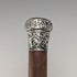 1909 British antique brown shaft engraved sterling silver walking stick with rondelle handle, 88cm