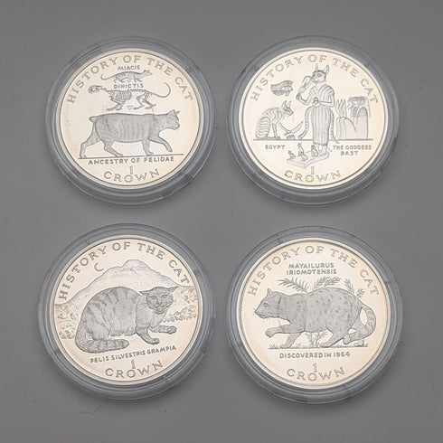 英国マン島 クラウン銀貨 猫の歴史シリーズ:4枚セット PobjoyMint ケース・説明書付