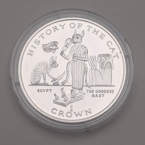 英国マン島 クラウン銀貨 「猫の歴史:バステト神」PobjoyMint ケース・説明書付
