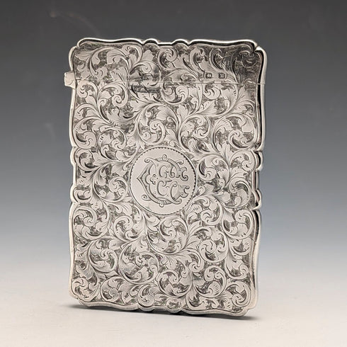 1896年 英国アンティーク スクロール装飾 純銀製カードケース 55g Frederick Marson