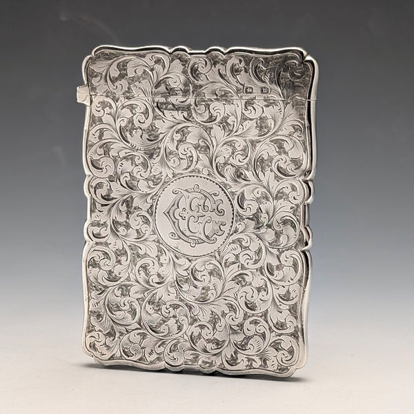 1896年 英国アンティーク スクロール装飾 純銀製カードケース 55g Frederick Marson