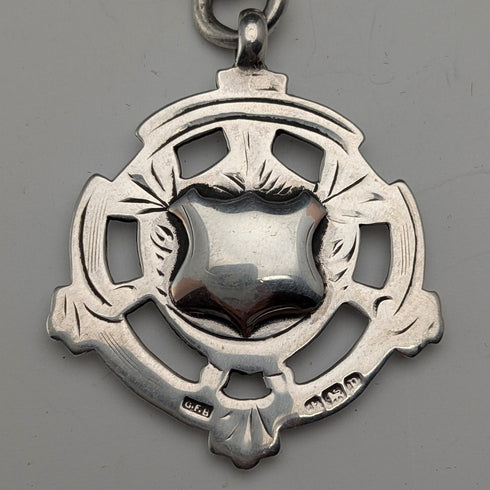 1905年頃 英国ヴィンテージ 純銀製アルバートチェーン 54g 純銀メダルフォブ