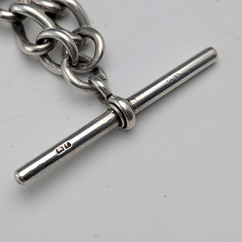 1905年頃 英国ヴィンテージ 純銀製アルバートチェーン 54g 純銀メダルフォブ