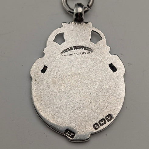 1920年 英国アンティーク 純銀製 ダブルアルバートチェーン 49g 純銀メダルフォブ