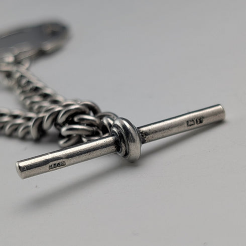 約1930年英國古董純銀阿爾伯特鏈,重38克,配純銀獎章吊墜