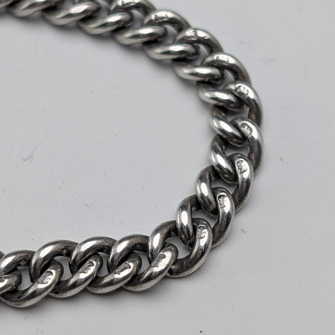 約1930年英國古董純銀阿爾伯特鏈,重38克,配純銀獎章吊墜