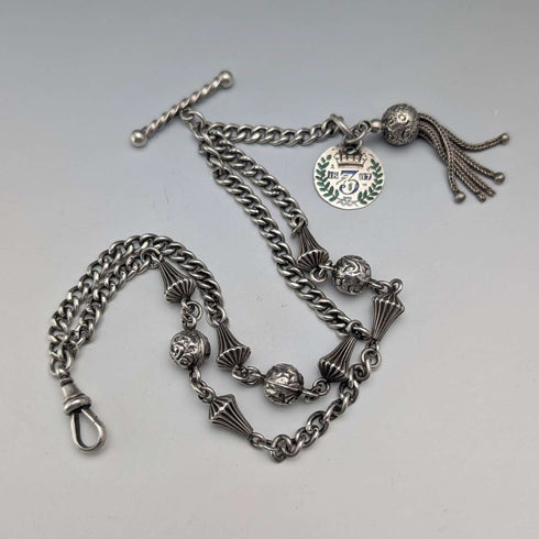 約1897年英國古董純銀阿爾貝蒂娜藏品,重25克,純銀流蘇吊墜