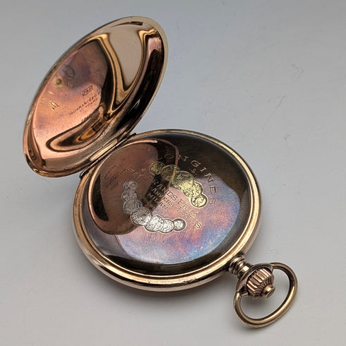 約1912年浪琴古董懷錶,鍍金獵錶殼,18.50型機芯,走時正常