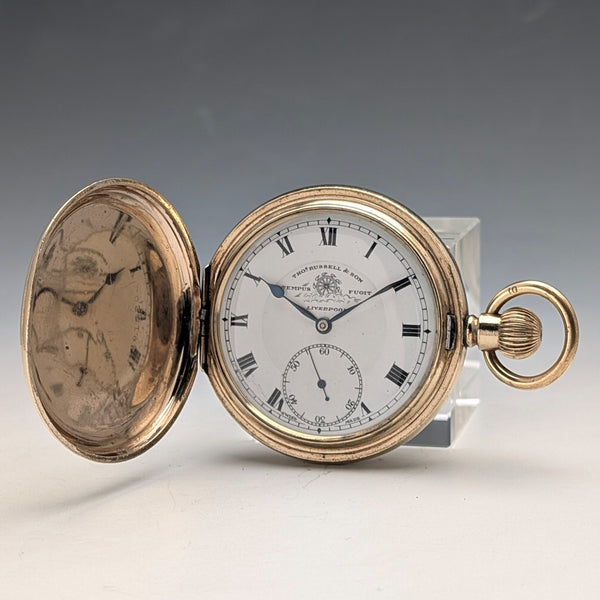 1910年代 英国アンティーク ラッセル 懐中時計 金張りハンターケース 動作良好