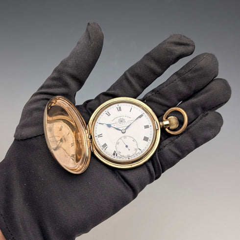 1910年代 英国アンティーク ラッセル 懐中時計 金張りハンターケース 動作良好