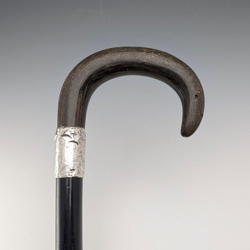 1902年英國古董黑軸牛角柄純銀裝飾手杖,長90厘米