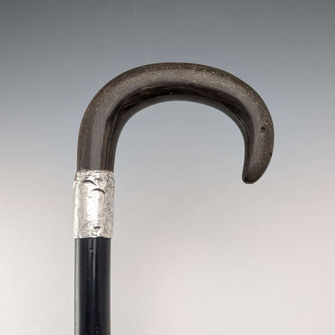 1902年英國古董黑軸牛角柄純銀裝飾手杖,長90厘米