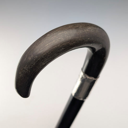 1902年英國古董黑軸牛角柄純銀裝飾手杖,長90厘米