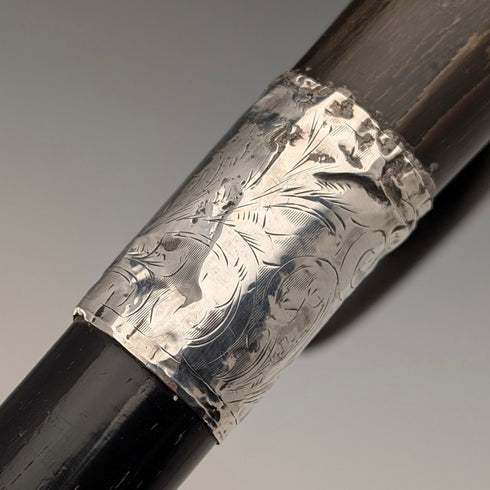 1902年英國古董黑軸牛角柄純銀裝飾手杖,長90厘米