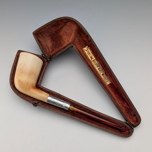 古董英國純銀海泡石煙鬥,附煙盒