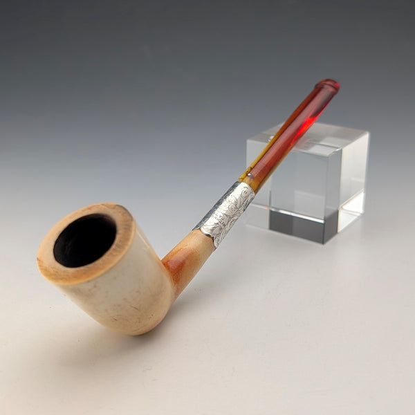 Antique British sterling silver meerschaum pipe in case