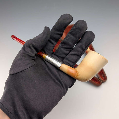 Antique British sterling silver meerschaum pipe in case