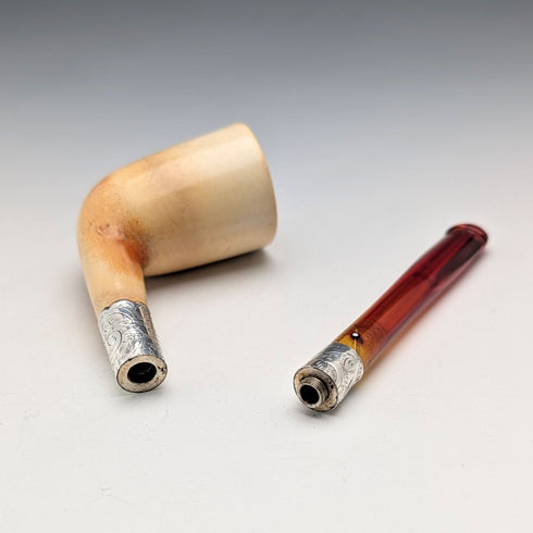 古董英國純銀海泡石煙鬥,附煙盒