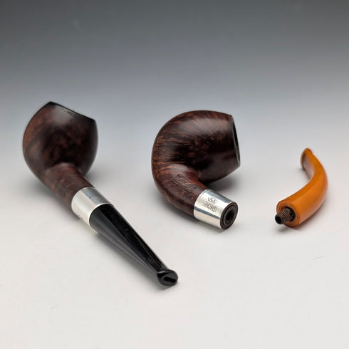 Early 20th Century British Antique Sterling Silver Estate Pipe Pair by Comoys, Case Included