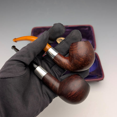 Early 20th Century British Antique Sterling Silver Estate Pipe Pair by Comoys, Case Included
