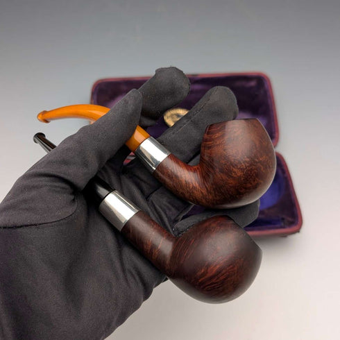 20世紀早期英國Comoys出品的古董純銀煙鬥一對,含煙鬥盒