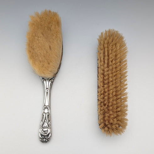 1909 British Antique Sterling Silver Decorative Handle Dressing Brush Set by Levi & Salaman