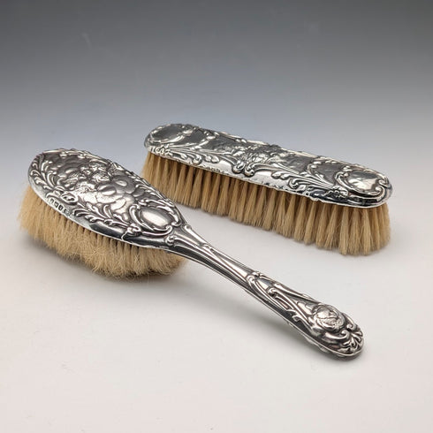 1909 British Antique Sterling Silver Decorative Handle Dressing Brush Set by Levi & Salaman