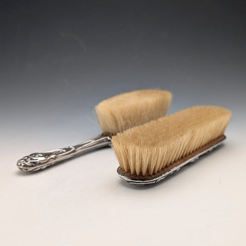 1909 British Antique Sterling Silver Decorative Handle Dressing Brush Set by Levi & Salaman