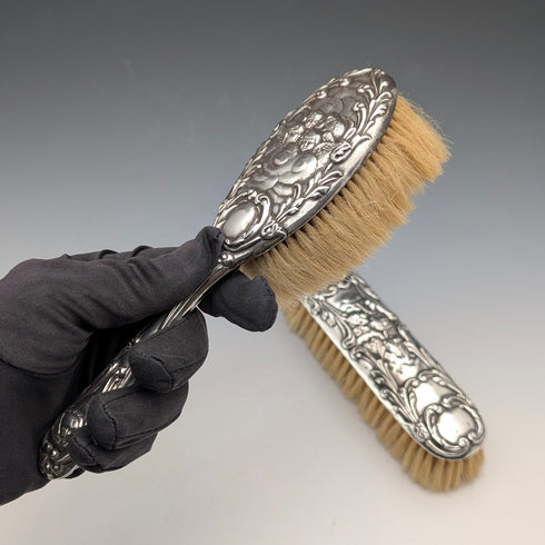 1909 British Antique Sterling Silver Decorative Handle Dressing Brush Set by Levi & Salaman