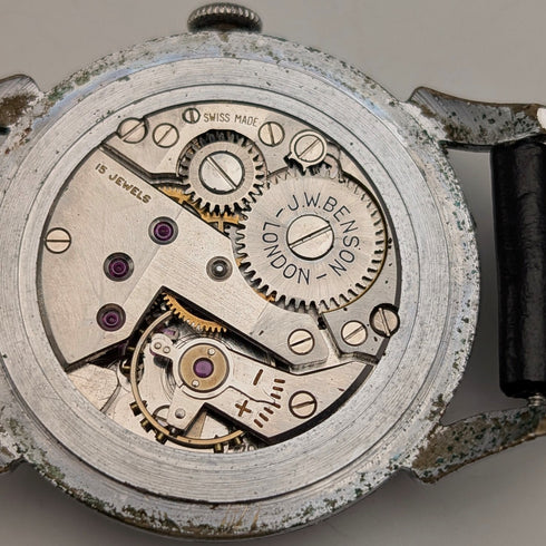 British vintage JW Benson men's mechanical wristwatch with alloy case, 15 jewels, in good working order
