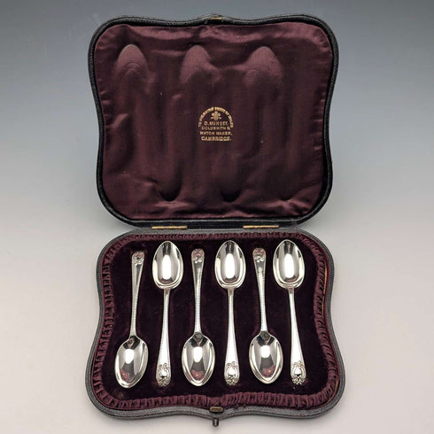 1897年英國古董純銀茶匙,一套6把,60克,喬賽亞威廉斯設計,附盒