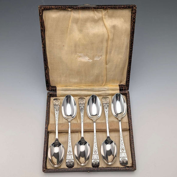 1893年英國古董純銀茶匙,一套6把,90克,John Round & Son出品,帶盒