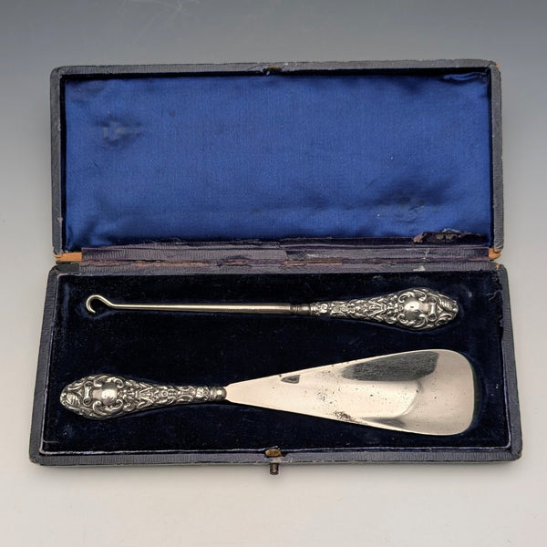 1903 年英國古董純銀鞋拔,附紐帶鉤,WJ Myatt & Co.