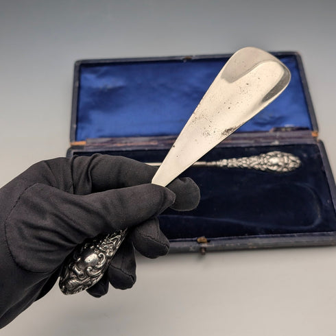 1903 年英國古董純銀鞋拔,附紐帶鉤,WJ Myatt & Co.