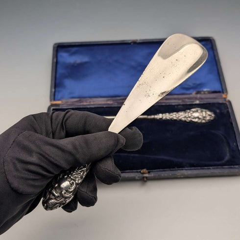 1903 年英國古董純銀鞋拔,附紐帶鉤,WJ Myatt & Co.