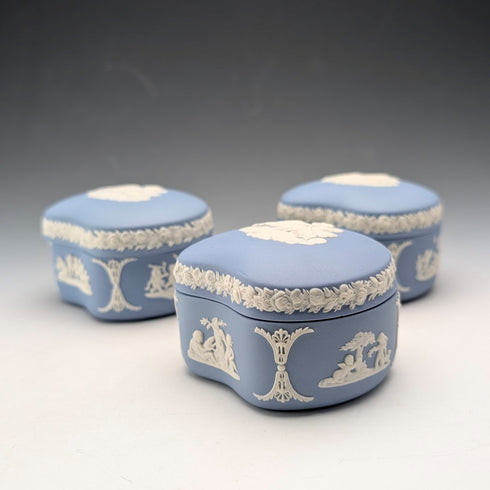 英國復古韋奇伍德碧玉器豆形盒三件套