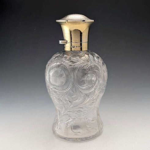 1923年 英国アンティーク 純銀蓋 パフュームボトル ガラス香水瓶 Goldsmiths&Silversmiths