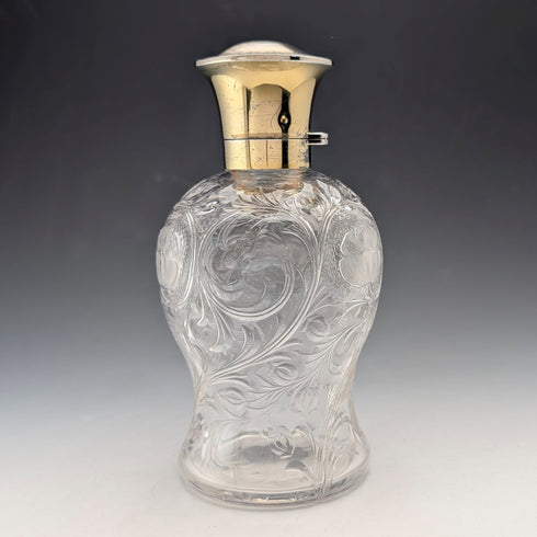 1923 British Antique Pure Silver Lid Perfume Bottle, Glass Perfume Bottle, Goldsmiths & Silversmiths