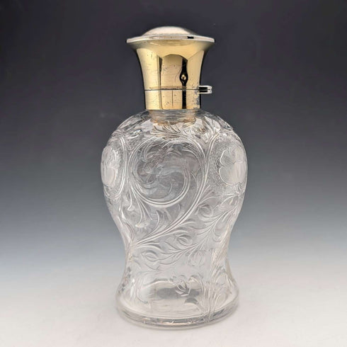 1923年 英国アンティーク 純銀蓋 パフュームボトル ガラス香水瓶 Goldsmiths&Silversmiths
