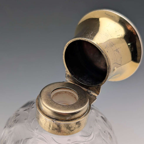 1923年 英国アンティーク 純銀蓋 パフュームボトル ガラス香水瓶 Goldsmiths&Silversmiths