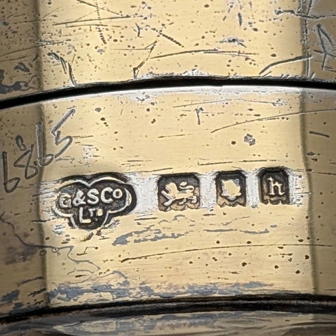 1923 British Antique Pure Silver Lid Perfume Bottle, Glass Perfume Bottle, Goldsmiths & Silversmiths