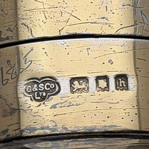1923年 英国アンティーク 純銀蓋 パフュームボトル ガラス香水瓶 Goldsmiths&Silversmiths